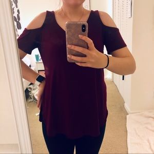 Maroon Cold Shoulder Top